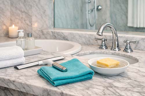 Marbre de salle de bain : prévenir le calcaire sans anticalcaire