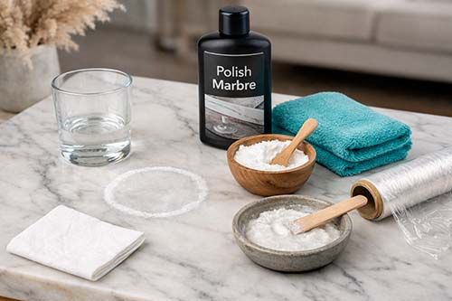 Marque de verre sur marbre